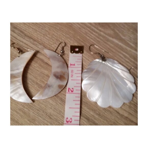 BUNDLE lot 2 MOP Mother Of Pearl Shell Carved Earrings Boho Statement Dangle - Picture 2 of 3